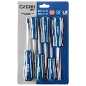 Отвертки с закаленным стержнем СИБИН в блистере, 6 предметов Отвертки с закаленным стержнем СИБИН в блистере, 6 предметов