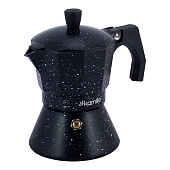 Кофеварка гейзерная 150мл (3 порции) из алюминия с широким индукционным дном (черный мрамор) /2511MR Кофеварка гейзерная 150мл (3 порции) из алюминия с широким индукционным дном (черный мрамор) /2511MR