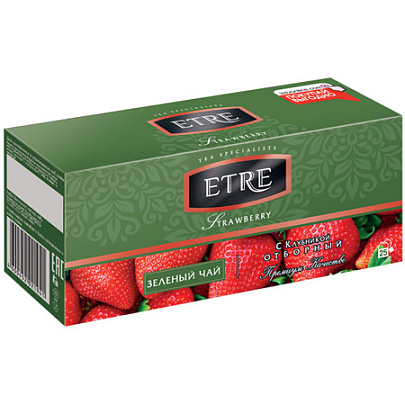  Чай «ETRE», strawberry зеленый с клубникой, 25 пакетиков, 50 г 
