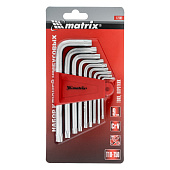 Набор ключей имбусовых TORX, 9 шт: T10-T50, CrV, короткие, сатин., Matrix