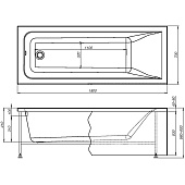  Ванна акриловая Bright 180х70х60 без каркаса 216304 Акванет 