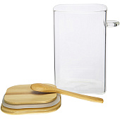 Контейнер с бамбук.крышкой и ложкой, Д100 Ш100 В160, 1000 мл, прозрачный Cang-02 Контейнер с бамбук.крышкой и ложкой, Д100 Ш100 В160, 1000 мл, прозрачный Cang-02