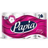  Туалетная бумага Papia 3-х сл. белая 8 шт. Арт.5031378 (ф7) 