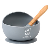 Тарелка детская на присоске, ложка, M&B, серый 10101205 Тарелка детская на присоске, ложка, M&B, серый 10101205