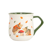  Кружка 400 мл. керамика бело-зеленая Ежи у гриба Autumn friends ANLAF-FDH-061225-2 