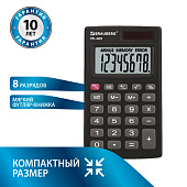  Калькулятор карманный Brauberg PK-408-BK, 97x56 мм, 8 разрядов, двойное питание, черный, 250517 