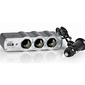  Разветвитель прикуривателя 3 гнезда + 1 USB IN-CAR.PRO Черный 5А, USB 500mA 
