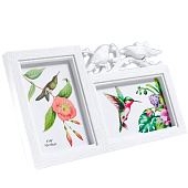  Фоторамка пластик на 2 фото 10х15 см "Птицы на веточке" белая 17,5х29,5 см 3442380 