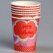 Стакан бумажный «С днём рождения», мишка, в наборе 6 штук, розовый Стакан бумажный «С днём рождения», мишка, в наборе 6 штук, розовый
