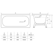  Ванна стальная c шумоизоляцией 170x70х40 с ножками Т-72902 Tevro 