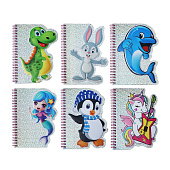  Блокнот фигурный 48 листов, А6 , линия, на гребне, Зверушки, микс, 9630210 