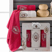 Комплект полотенец в коробке MERZUKA махровые 3 шт.BOSS (бордовый) Комплект полотенец в коробке MERZUKA махровые 3 шт.BOSS (бордовый)