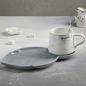  Чайная пара керамическая «Листочек», 3 предмета 320 мл, цвет серый 4486621 