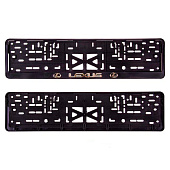  Рамка для номера 520х112 пластик, с защелкой, черная ЛЕКСУС (рельеф золото) 1шт 