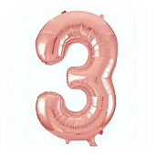  Шар воздушный фольгированный Цифра 3 81см розовое золото 