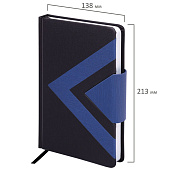 Ежедневник А5 недатированный 138x213мм BRAUBERG Waves под кожу, застежка, 160л, чёрный-синий, 114453