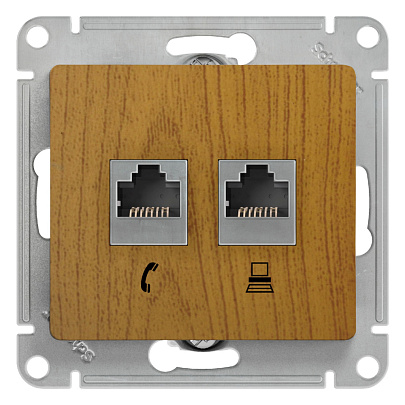 Механизм розетки 2-м СП RJ11+RJ45 GLOSSA дер. дуб GSL000585 Механизм розетки 2-м СП RJ11+RJ45 GLOSSA дер. дуб GSL000585