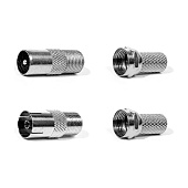  Комплект TV-разъемов №5 (4шт) - F-гнездо-TV-штекер, F-гнездо-TV-гнездо и F-разъемы - 2 шт. 