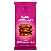  Шоколад горький O'Zera с цельным миндалем Dark & Extra Almond, 90 г 
