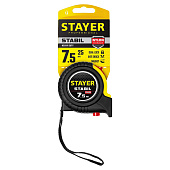 Рулетка 7,5мх25мм, ударостойкий обрезиненный корпус, два фиксатора, STAYER STABIL Рулетка 7,5мх25мм, ударостойкий обрезиненный корпус, два фиксатора, STAYER STABIL