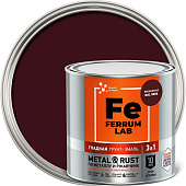 Грунт-эмаль по ржавчине 3 в 1 гладкая вишневая RAL 3005 глянцевая, FERRUM LAB 0,75 л Грунт-эмаль по ржавчине 3 в 1 гладкая вишневая RAL 3005 глянцевая, FERRUM LAB 0,75 л