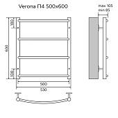  Полотенцесушитель водяной Verona 500/600 4 пер. 1"-1/2" полированный Azario 