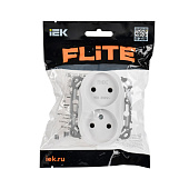 Розетка двойная встраиваемая без заземления, цвет белый, IEK FLITE