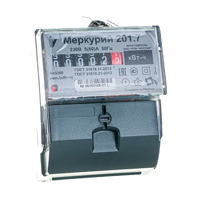 Счётчик электроэнергии Меркурий 201.7, однофазный, 5-60А Счётчик электроэнергии Меркурий 201.7, однофазный, 5-60А