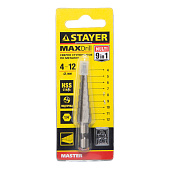 Сверло ступенчатое d=4-12мм 9ступ L- 65 мм/STAYER "MASTER Сверло ступенчатое d=4-12мм 9ступ L- 65 мм/STAYER "MASTER