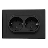  Розетка двойная встраиваемая с заземлением, цвет черный,  EKF Эпика 