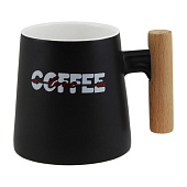  Кружка Coffee 390мл, черный,фарфор, дерево 13380-2 