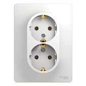  Розетка двойная встраиваемая с заземлением, цвет белый, SE Glossa 