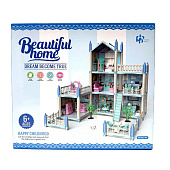  Кукольный домик двухэтажный с мебелью + аксессуары, 28х25 см, коробка, Р2513 