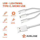 Кабель USB - Lightning/MicroUSB/Type-C 1 м 3.0A AIRLINE 3в1 Белый Кабель USB - Lightning/MicroUSB/Type-C 1 м 3.0A AIRLINE 3в1 Белый