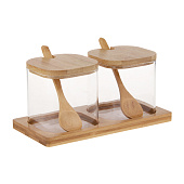 Набор банок для хранения с ложкой, 9х8х8 см стекло, бамбук Vetta ЭКО 828-006 Набор банок для хранения с ложкой, 9х8х8 см стекло, бамбук Vetta ЭКО 828-006