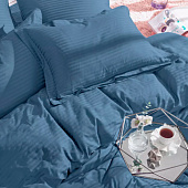 Комплект постельного белья Mariya DeLuxe, евро, сатин-страйп, наволочки 50х70 см, синий Комплект постельного белья Mariya DeLuxe, евро, сатин-страйп, наволочки 50х70 см, синий