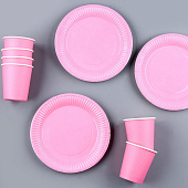  Набор посуды, 6 тарелок, 6 стаканов, розовый, 9683691 