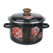  Кастрюля СтальЭмаль Пионы 4,0 л черный 3MD201P 