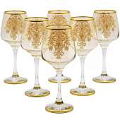  Набор стеклянных фужеров на ножке DECORES Ажур с золотым декором для вина 6 шт DCS1252 