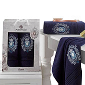  Комплект полотенец в коробке MERZUKA махровые 2 шт.BOSS (синий) 