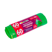  Мешки для мусора PATERRA ПВД  60л, с завязками, 25 мкм, зеленые 106-008 