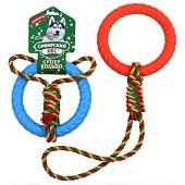  Игрушки для собак Сибирский Пес Суперкольцо 180мм на веревке с ручкой 