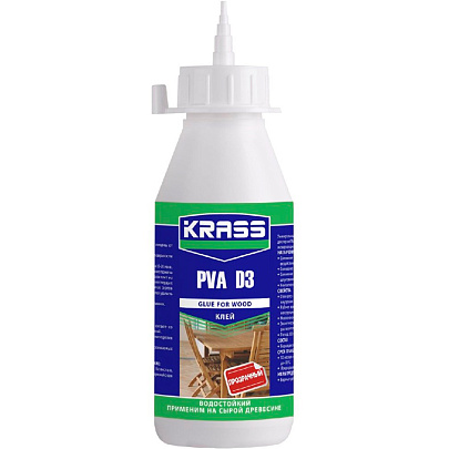  Клей KRASS водостойкий PVA D3 для древесины 0,5л 
