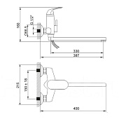  Смеситель для ванны хром латунь картридж 40мм излив L-обр. 35см 407-06 RV1723556-021 Rusant 