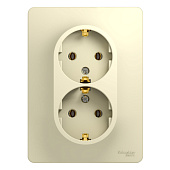  Розетка двойная встраиваемая с заземлением, цвет бежевый, SE Glossa 