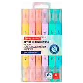  Набор текстовыделителей 6 цветов Пастельные 1-3 мм, двусторонний, (острый+скошенный), с клипом, H2358, DH-93/DB-290 