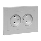  Розетка двойная встраиваемая без заземления, цвет алюминий,  EKF Эпика 