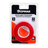  Клейкая лента двусторонняя, сверхпрочная, невидимая, тм ЕРМАК, 15мм x 3м x 1мм 