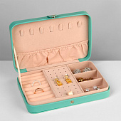  Шкатулка для украшений портативная 8 полос, 4 места, 14х21х4,5 см, цвет голубой, 9905735 