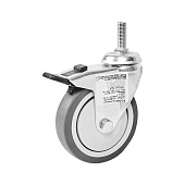  Ролик одинарный с резьбовым штифтом М12 со стоп. 100мм пласт/рез (серый 1 шт)(70кг) 